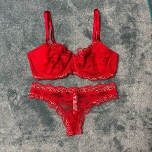 NWT Victoria’s Secret Red & Gold Lace Lingerie Set